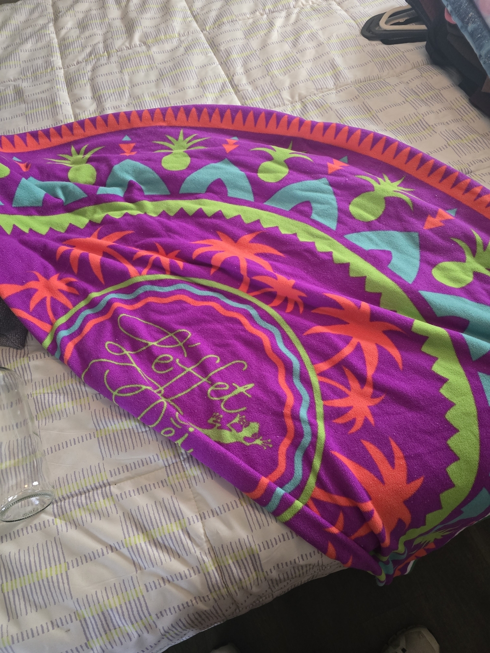 Leifet by Voi Round Beach Towel - Vibrant Purple with Neon Accents